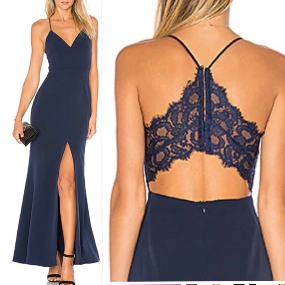 Lovers & Friends Helena Gown Cut Out Back With Lace Details Dress Size L - Picture 2 of 16